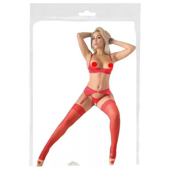Cottelli - sieviešu mežģīņu zeķes sarkanas - 5/XL