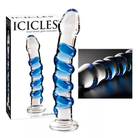 Icicles No. 5 - stikla dildo spirāles forma caurspīdīgs zils