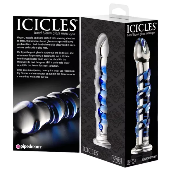Icicles No. 5 - stikla dildo spirāles forma caurspīdīgs zils