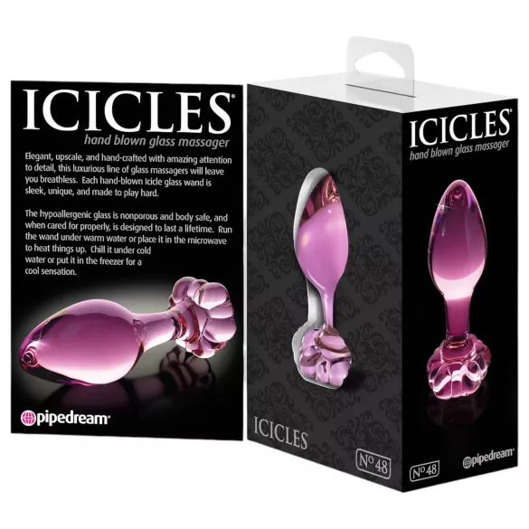 Icicles No. 48 - stikla anālais konuss ziedu raksts rozā