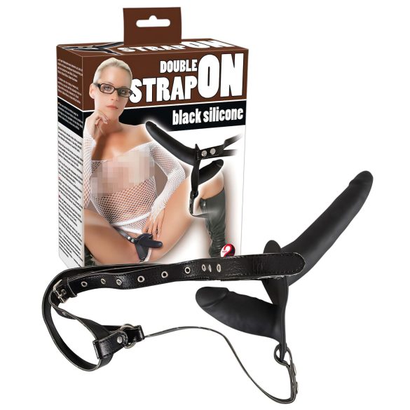 You2Toys - strap-on dubultais dildo silikona melns