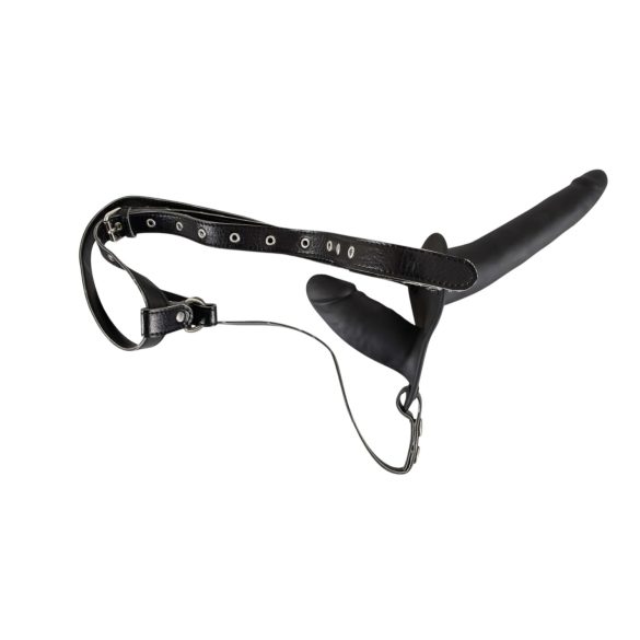 You2Toys - strap-on dubultais dildo silikona melns