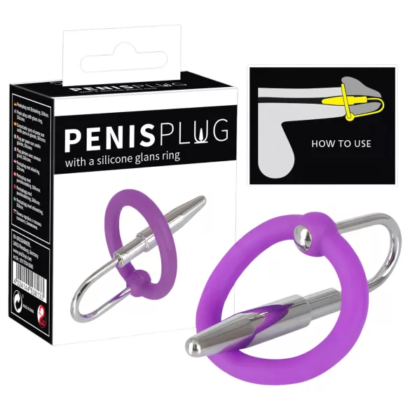 Penisplug - silikona dzimumlocekļa galviņas gredzens ar konisku dilatatoru (violets-sudraba)