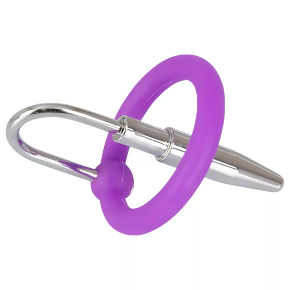 Penisplug - silikona dzimumlocekļa galviņas gredzens ar konisku dilatatoru (violets-sudraba)