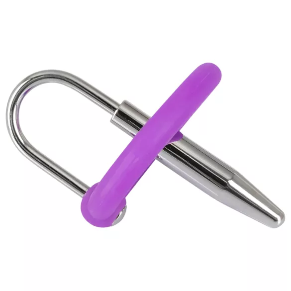 Penisplug - silikona dzimumlocekļa galviņas gredzens ar konisku dilatatoru (violets-sudraba)