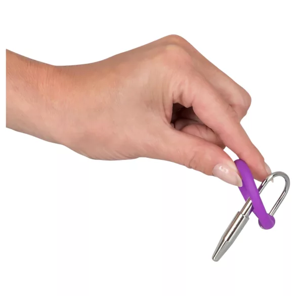Penisplug - silikona dzimumlocekļa galviņas gredzens ar konisku dilatatoru (violets-sudraba)