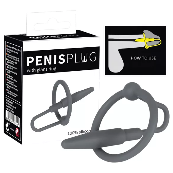 Penisplug - silikona dzimumlocekļa gredzens ar konisku dilatatoru pelēks