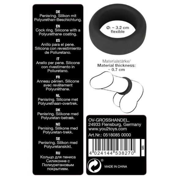 Black Velvets - bieza silikona erekcijas gredzens 3,2cm melns