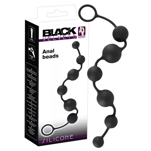 Black Velvets - anālais dildo ar 6 bumbiņām melns