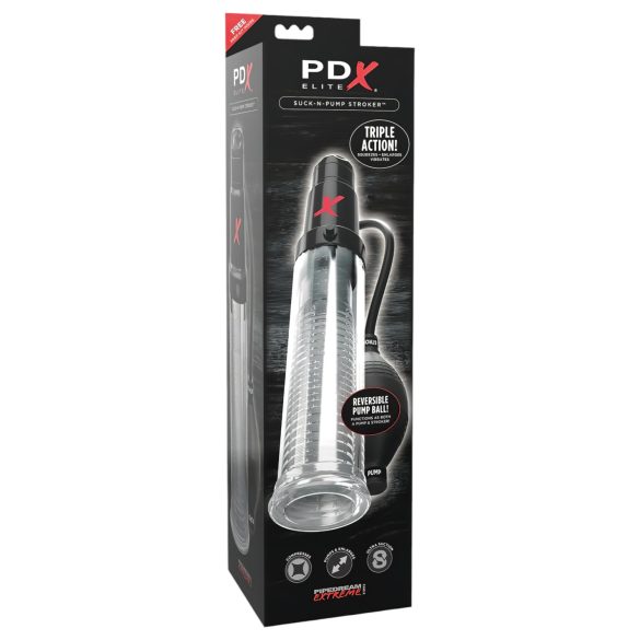 PDX Elite - 2in1 dzimumlocekļa pumpis un masturbators caurspīdīgs