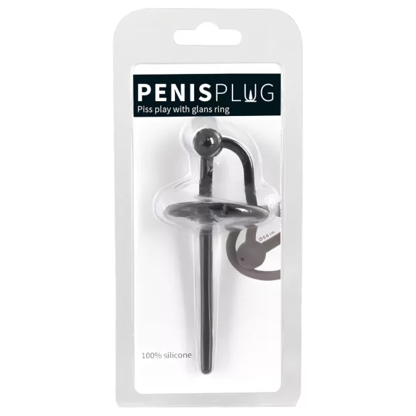 Penisplug - dzimumlocekļa gredzens ar dobo dilatatoru, silikona, melns