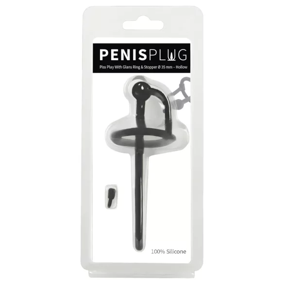Penisplug - silikona dzimumlocekļa dilatators ar galviņas gredzenu 0,6mm melns