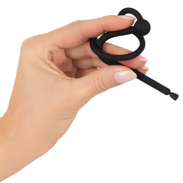 Penisplug - silikona dzimumlocekļa dilatators ar galviņas gredzenu 0,6mm melns