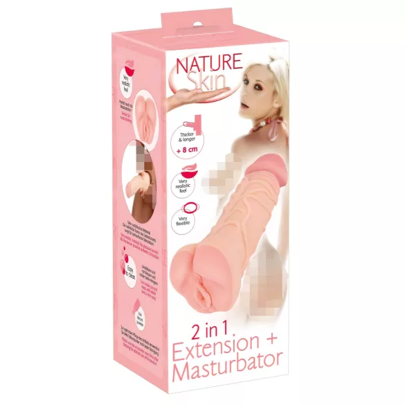 Nature Skin - 2-in-1 maksts masturbators un dzimumlocekļa uzmava, naturāls