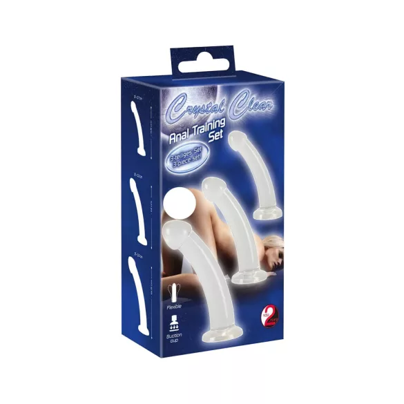 Crystal Clear - anālais dildo komplekts, 3 gabali, caurspīdīgs