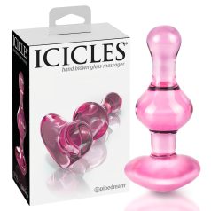 Icicles No. 75 - stikla anālais plugs sirds formas rozā