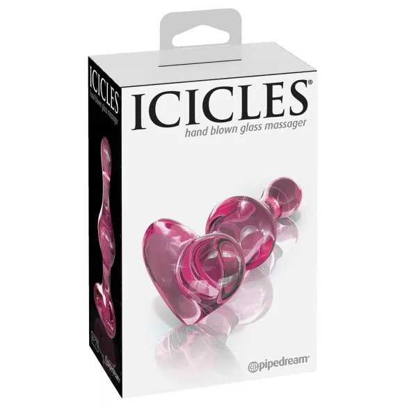 Icicles No. 75 - stikla anālais plugs sirds formas rozā