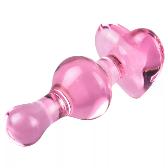 Icicles No. 75 - stikla anālais plugs sirds formas rozā