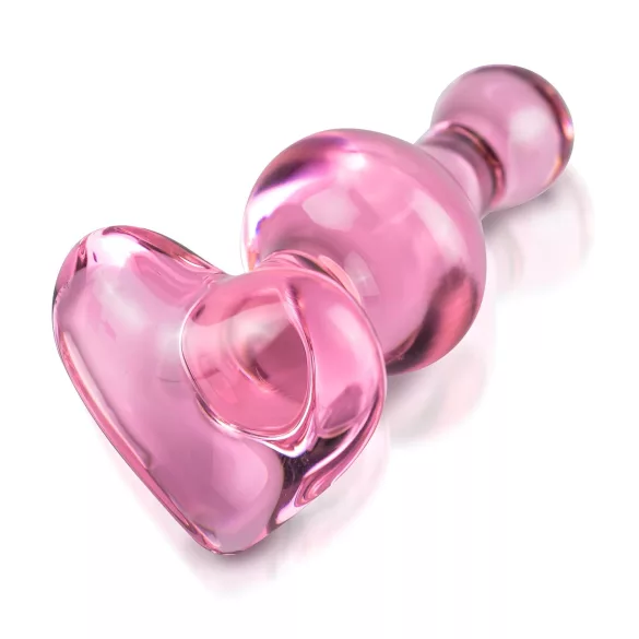 Icicles No. 75 - stikla anālais plugs sirds formas rozā
