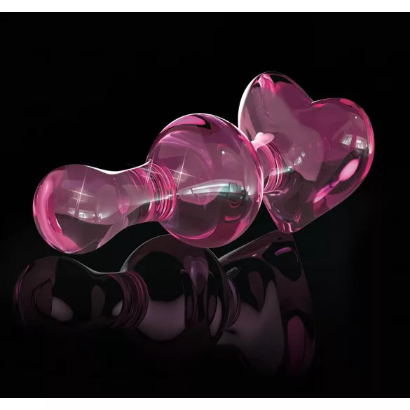 Icicles No. 75 - stikla anālais plugs sirds formas rozā