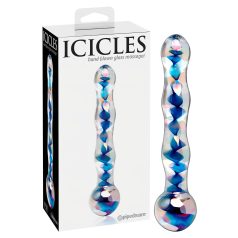   Icicles No. 08 - viļņots, divgalīgs, stikla dildo (caurspīdīgs-zils)