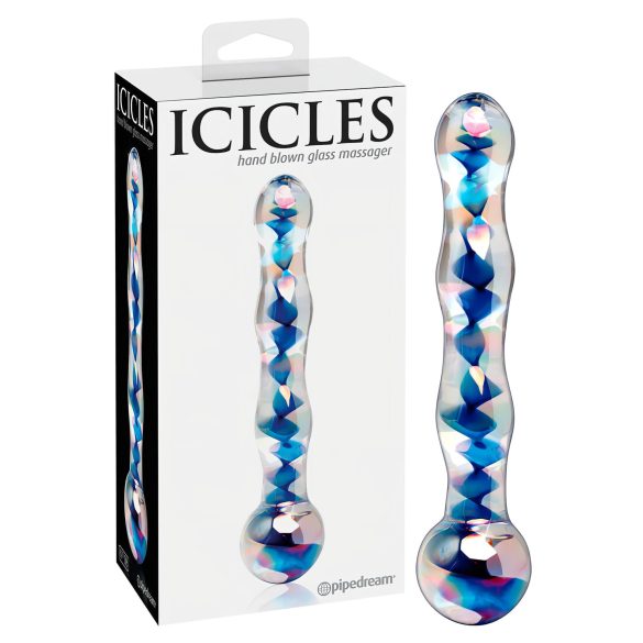 Icicles No. 08 - viļņots, divgalīgs, stikla dildo (caurspīdīgs-zils)