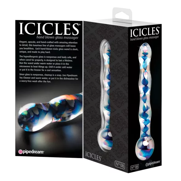 Icicles No. 08 - stikla dildo divpusējs viļņains caurspīdīgs zils