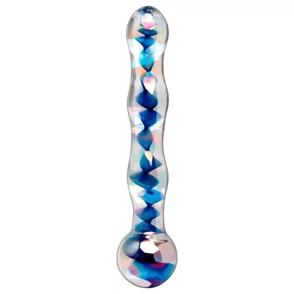 Icicles No. 08 - stikla dildo divpusējs viļņains caurspīdīgs zils