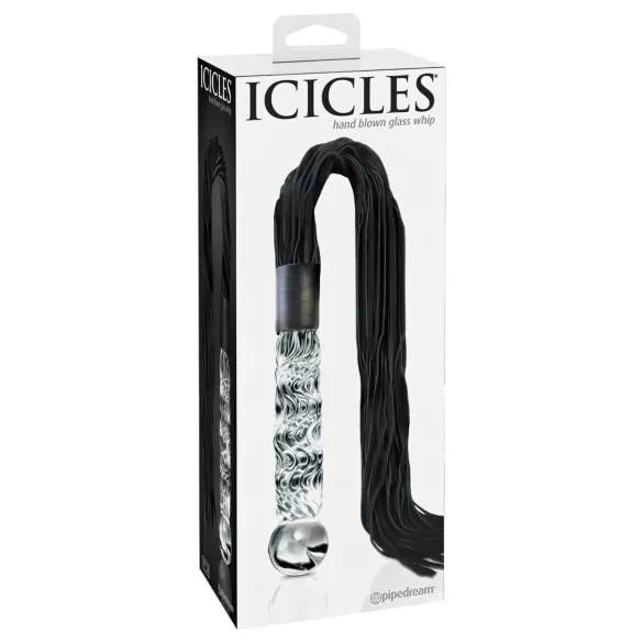 Icicles No. 38 - stikla dildo un ādas pātaga caurspīdīgs melns