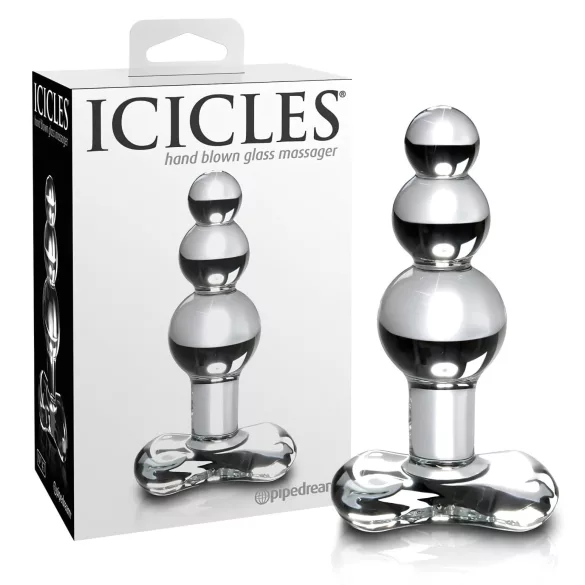 Icicles No. 47 - stikla anālais spraudnis ar trim bumbiņām caurspīdīgs