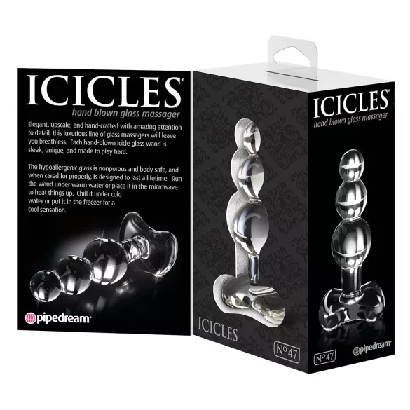 Icicles No. 47 - stikla anālais spraudnis ar trim bumbiņām caurspīdīgs