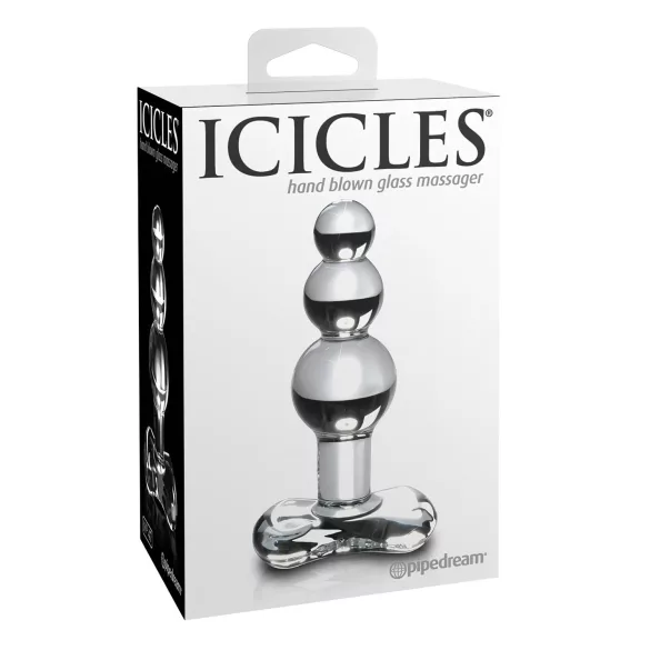Icicles No. 47 - stikla anālais spraudnis ar trim bumbiņām caurspīdīgs
