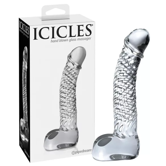 Icicles No. 61 - stikla dildo ar sēkliniekiem un dzimumlocekli caurspīdīgs