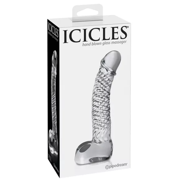 Icicles No. 61 - stikla dildo ar sēkliniekiem un dzimumlocekli caurspīdīgs