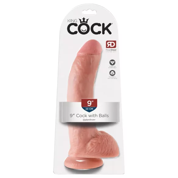 King Cock 9 - liels piesūcekņa dildo ar sēkliniekiem (23 cm, dabīgs)