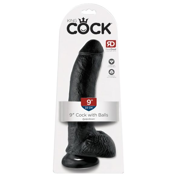 King Cock 9 - liels iesūkšanas ar pieķeramo, 23cm loceklis - melns