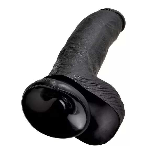 King Cock dildo ar stipru piesūcekni un sēkliniekiem 23 cm melns