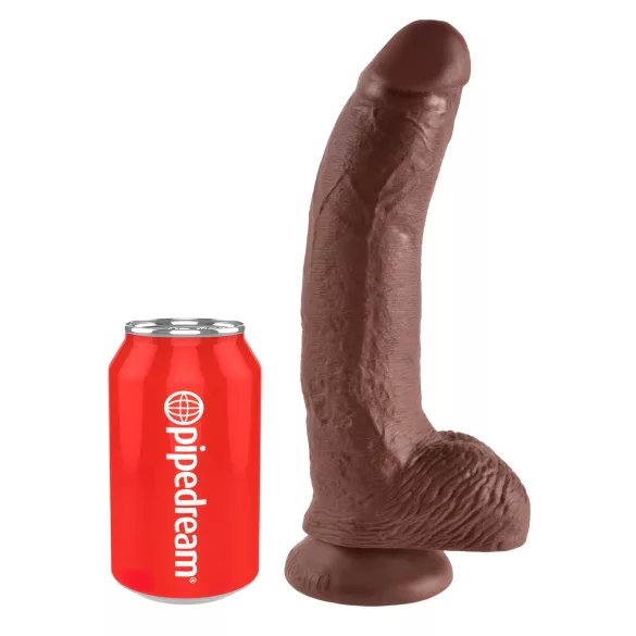 King Cock dildo ar sēkliniekiem un piesūcekni 23cm brūns