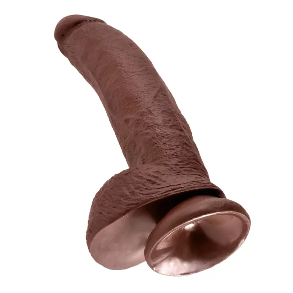 King Cock dildo ar sēkliniekiem un piesūcekni 23cm brūns