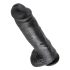 King Cock 11 - liels piesūceknis, sēklinieku dildo (28cm) - melns