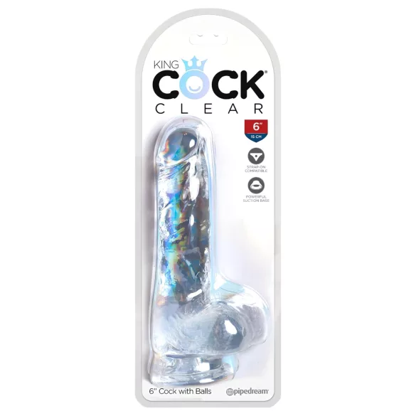 King Cock Clear 6 - dildo ar piesūcekni un sēkliniekiem 15 cm