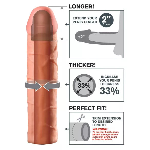Pipedream - X-TENSION Perfect 2 - reālistisks dzimumlocekļa uzmava (20,3 cm, dabīga krāsa)