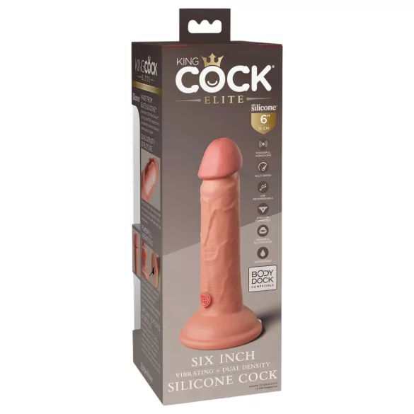 King Cock Elite 6 - vibrators ar piesūcekni (15 cm) - naturāls