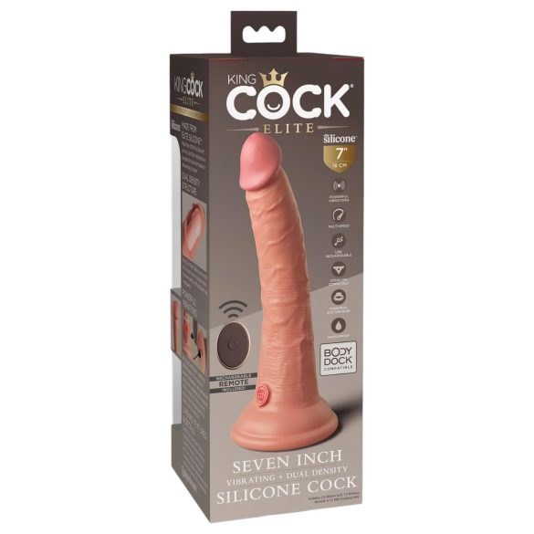 King Cock Elite 7 - vibrējošs dildo ar piesūcekni un tālvadību 18 cm dabīgs