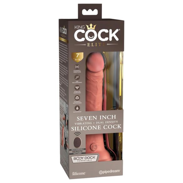 King Cock Elite 7 - vibrējošs dildo ar piesūcekni un tālvadību 18 cm dabīgs