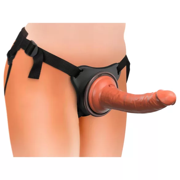 King Cock Elite Comfy - strap-on dildo ar jostu tumši miesas krāsā