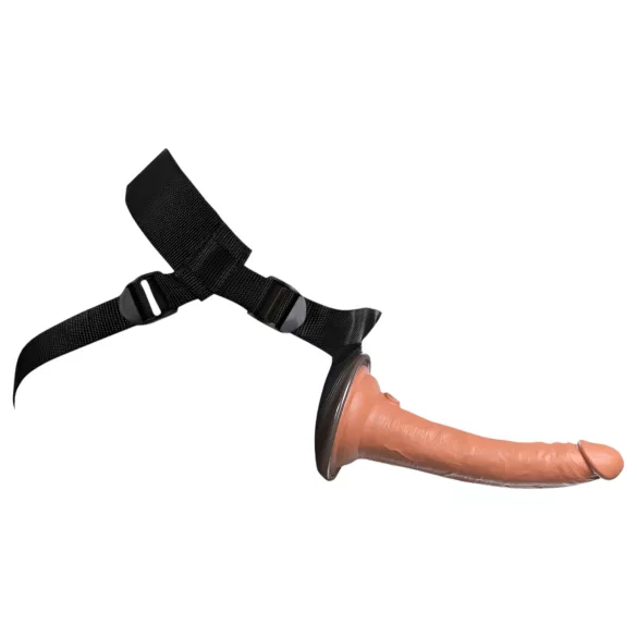 King Cock Elite Comfy - strap-on dildo ar jostu tumši miesas krāsā