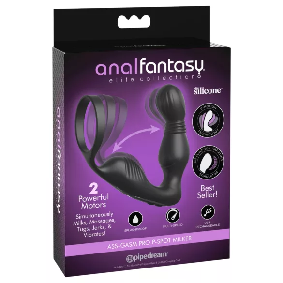 Anal Fantasy Elite - prostatas vibrators ar dzimumlocekļa gredzenu (melns)
