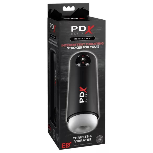 PDX Elite vīriešu masturbators ar stumšanas un vibrācijas funkciju melns