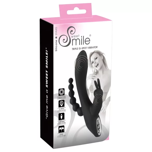 SMILE vibrators trīs zaros, uzlādējams, ūdensizturīgs, melns